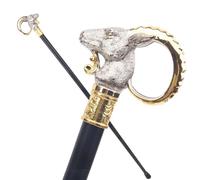 Elegant Two-Tone Ram Head Walking Stick - Gentleman's Gold Accent Cane Fashion Accessory for Cosplay, Party，Daily Use 91cm(Single section)