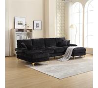 Elegant U-Shaped Modular Sofa with Pillows, Double Chaise, Rubber Pads, Sectional Couch for Social Gatherings, 272L x 136W x 88H cm, Black Aosom UK