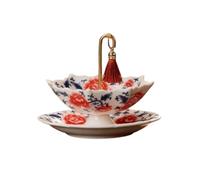 Elegant Umbrella Shaped Porcelain Tea Strainer, Decorative Tea Filter for Loose Leaf Tea,Chinese Blue and White Porcelain Rotary Tea Filter,Suitable for Brewing Coffee (RED)