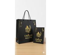 Elegant Umrah Mubarak Premium Gift Set, Black and Gold Gift Bag with Matching Card, Islamic Celebration Design with Arabic Calligraphy