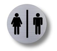Elegant Unisex Toilet Sign, Metallic Steel Finish, 70mm Circular