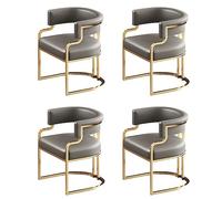 Elegant Upholstered Dining Chairs Set of 4 - Low Back Faux Leather with Brass Legs for Kitchen & Dining Room - Ideal for Bubble Tea Shops (Gray)