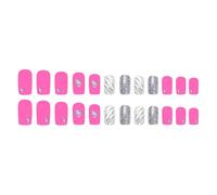 Elegant Valentine's Day Silver Glitter Heart Press 24pcs Easy to Apply Acrylic Stick Heart Design on Fake Nail Nails