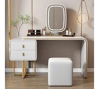 Elegant Vanity Table with Adjustable 3Color Mirror White Wood Dressing Table Set with Drawers 100cm Makeup Desk for Bedroom Stylish Makeup Station