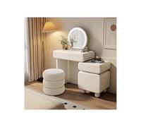 Elegant Vanity Table with LED Lighting, Makeup Desk with Mirror & Stool, High Gloss White Finish for Bedroom, Modern Dressing Table Furniture