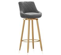 Elegant Velvet Bar Stool Set of 1 Rotating Kitchen Counter Chair with Gold Backrest Softly Padded Dining Seat for Home Bar & Bistro Gray 75 cm Height