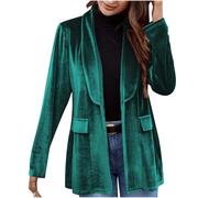 Elegant Velvet Blazer Ladies Suit Jacket Long Sleeve Dress Blouse Elegant Party Tunic Tops Loose Fit V Neck Business Casual Coats Plain Jackets for Work Office Green