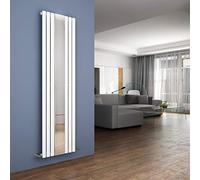 ELEGANT Vertical Column Radiator with Mirror 1800 x 499 mm Oval Single Panel Designer Radiator White Bathroom Heater