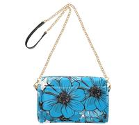 Elegant Vibrant Blue Flowers Black Center Crossbody Bags For Women Vegan Leather Casual Purse Cross Body Zip Shoulder Handbags