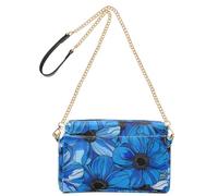 Elegant Vibrant Blue Flowers Black Crossbody Small Bags For Women Vegan Leather Womens Cross Body Purse Bags Zip Shoulder Hand Bag For Woman