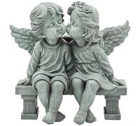 Elegant Vintage Angel Kissing Couple Resin Statue with Detailed Hand Painted Finish and European Style for Use in Home, Garden, or Wedding Decoration (Gray Antique-style)