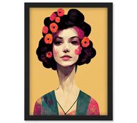 Elegant Vintage Boho Portrait Floral Hair Woman Artwork Framed Wall Art Print A4 Artery8 Black One Size