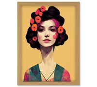 Elegant Vintage Boho Portrait Floral Hair Woman Artwork Framed Wall Art Print A4 Artery8 Light Oak One Size