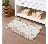 Elegant Vintage Floral Quick Dry Bath Mat, Peach Roses and Gold Accents Absorbent Non Slip Shower Mat, Seasonal Flannel Washable Bath Rugs for Bathroom Toilet Decorative 20x32 Inch