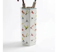 Elegant & Vintage-Inspired Ceramic 18" Hexagonal Umbrella Stand with Distressed Glazed Finish Stylish Vase for Unique Home Decor with Walking Sticks Stand for Home (Square Colourful Dragonfly)