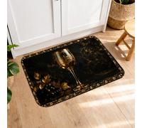 Elegant Vintage Kitchen Mats for Floor, Black and Gold Floral Pattern Soft Mats, Luxurious Cushioned Comfort Washable Decor Rugs for Kitchen Sinks Laundryroom Bathroom 16x24 Inch