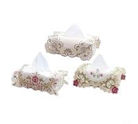 Elegant vintage lace tissue box cover featuring embroidered floral design, made from fabric to securely fit standard tissue boxes and beautify your room (Dark grey)