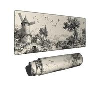 Elegant Vintage Landscape Large Gaming Mouse Pad, Black White Scenic Design Stitched Edge Mousepad, Rubber Non-Slip Washable Mouse Pad for Home and Office Computer, Laptop 12x32 Inch