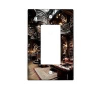 Elegant Vintage Library Light Switch Cover Plates/Outlet Covers, Dark Wood Interior Design for Home Decor, Functional Wall Plates, Standard Size Single Rocker