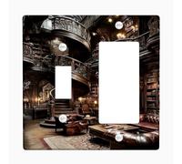 Elegant Vintage Library Light Switch Cover Plates/Outlet Covers, Dark Wood Interior Design for Home Decor, Functional Wall Plates, Standard Size Toggle Rocker
