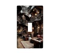 Elegant Vintage Library Light Switch Cover Plates/Outlet Covers, Dark Wood Interior Design for Home Decor, Functional Wall Plates, Standard Size Single Toggle