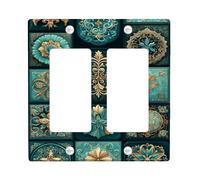 Elegant Vintage Light Switch Cover Plates/Outlet Covers, Teal Decorative Patterns for Chic Home Décor, Thermoplastic Wall Plates, Standard Size Double Rocker