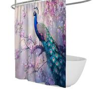 Elegant Vintage Peacock Design Shower Curtain Cherry Blossom Floral Branches Bathroom Shower Curtain Waterproof and Machine Washable 200 x 200 cm