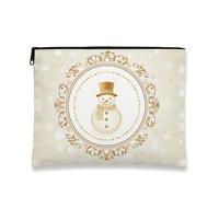 Elegant Vintage Snow Man Makeup Bag, Small Beige Cosmetic Pouch for Women, Portable Canvas Zipper Organizer, Winter Holiday Toiletry Bag, Beige, 7x9 Inch, Snow Man