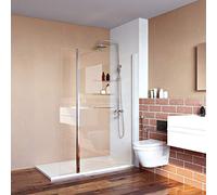 Elegant Walk in Shower Door 760x1850mm Wet Room Screen Glass 6mm Tougheded Safety Panel with Support Bar + 300mm Flipper Panel