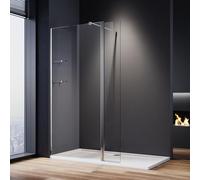 ELEGANT Walk in Shower Enclosure with Two Shelves Tempered Glass for Shower Cubicles Wet Room Shower Screen Bath 800mm with 300mm Flipper Panel