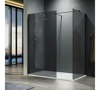 ELEGANT Walk in Showers for Bathrooms 800 x 1200mm Dark Grey Shower Screen Wet Room 8mm Easy Clean Glass Shower Cubicle, Black Support Bars Included
