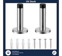 H&S Wall Mounted Door Stop - Heavy Duty Door Stopper - Stainless Steel Door Stops with Rubber Buffer - Doorstop for Indoors to Protect Walls - Includes 2 Door Stoppers