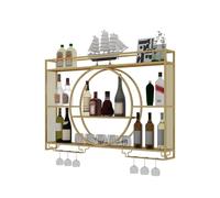 Elegant Wall Mounted Wine Rack, Metal Bottle Holder & Glass Display Stand, 120CM Champagne Stemware Storage for Home Bar & Restaurant (Gold Finish)