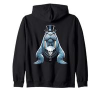 Elegant Walrus with Top Hat Illustration Zip Hoodie