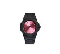 Elegant Watch for Women and Men with Polycarbonate Case 40.5 x 8.8 mm, Pink Dial with Crystals, Black Strap and Japanese Quartz Movement - Waterproof 5 ATM, Lightweight and Durable