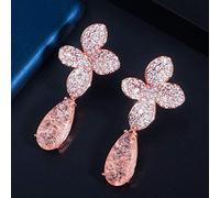 Elegant Water Drop Broken Ice Cubic Zirconia Stone Rose Color Long Dangle Earrings For Women Party
