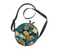 Elegant Water-lilies Blue Retro Round Crossbody Camera Bag Women Trendy with Adjustable Strap Side Bags Take a walk Canvas Messenger Purse