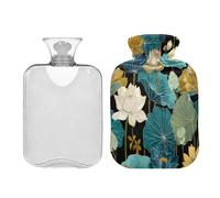 Elegant Water-Lilies Blue Retro Water Bottle for hot Water with Soft Cover 2L Warm Bottle for Bed Hot and Cold Therapies Neck and Shoulder Pain Relief Bolsa para cólicos menstruales