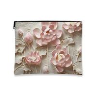 Elegant Water Lily Makeup Bag, Peach Floral Vintage Cosmetic Pouch for Women, Portable Small Canvas Zipper Organizer, Travel Toiletry Bag, Spring Gift, Peach, 7x9 Inch, Water Lily