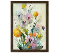 Elegant Watercolour Pink And Yellow Spring Flower Bouquet Illustration Artwork Framed Wall Art Print A4 Artery8 Brown One Size
