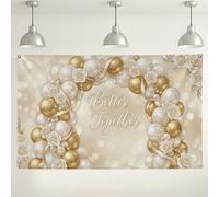 Elegant Wedding Backdrop, Gold White Floral Air-Float Balls Arch Decorative Background, Beautiful Indoor/Outdoor Photo Booth Supplies for Engagement Party Celebration 71x43 Inch