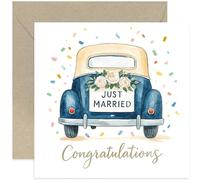 Elegant Wedding Card for Newlyweds, Classic 'Just Married' Gift, Retro Graphic Design, Timeless Charm, for Friend or Family, Blank Inside with Envelope
