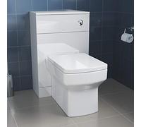 ELEGANT White 2 Pieces Ceramic Toilet Back to Wall with Gloss White Concealed Cistern WC Unit Bathroom Furniture, Square Toilet Pan seat 252mm