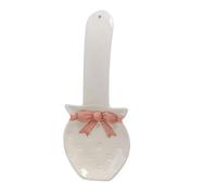Elegant White and Pink Ceramic Spoon Rest Decorated Pink Bow Collar