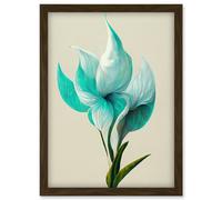 Elegant White Aqua Calla Lilies Painting Artwork Framed Wall Art Print A4 Artery8 Brown One Size