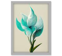 Elegant White Aqua Calla Lilies Painting Artwork Framed Wall Art Print A4 Artery8 Light Grey One Size