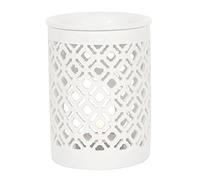 Elegant White Ceramic Matte Lattice Oil Burner - 11cm x 9.5cm (1 Pc.) - Decorative Fragrance Diffuser - Unique Design & Premium Quality Material - Perfect for Home Decor & Aromatherapy