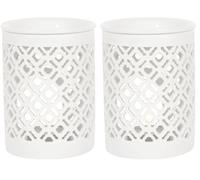 Elegant White Ceramic Matte Lattice Oil Burner - 11cm x 9.5cm (1 Pc.) - Decorative Fragrance Diffuser - Unique Design & Premium Quality Material - Perfect for Home Decor & Aromatherapy (Pack of 2)