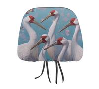 Elegant White Cranes And Pastel Butterflies Printed Car Headrest Cover,2 Pieces, Elastic Comfort Head Rest Cover for Women Men, Universal Fits Most Cars Van SUV Truck, Car Interior Decor Accessories