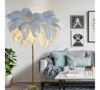 Elegant White Feather Floor Lamp - Gold Resin Art Body Natural Ostrich Feathers Metal Base 3 Color Temperatures E14 LED Bulbs x5 Perfect for Living Room Bedroom Office (H170*Ø110cm)